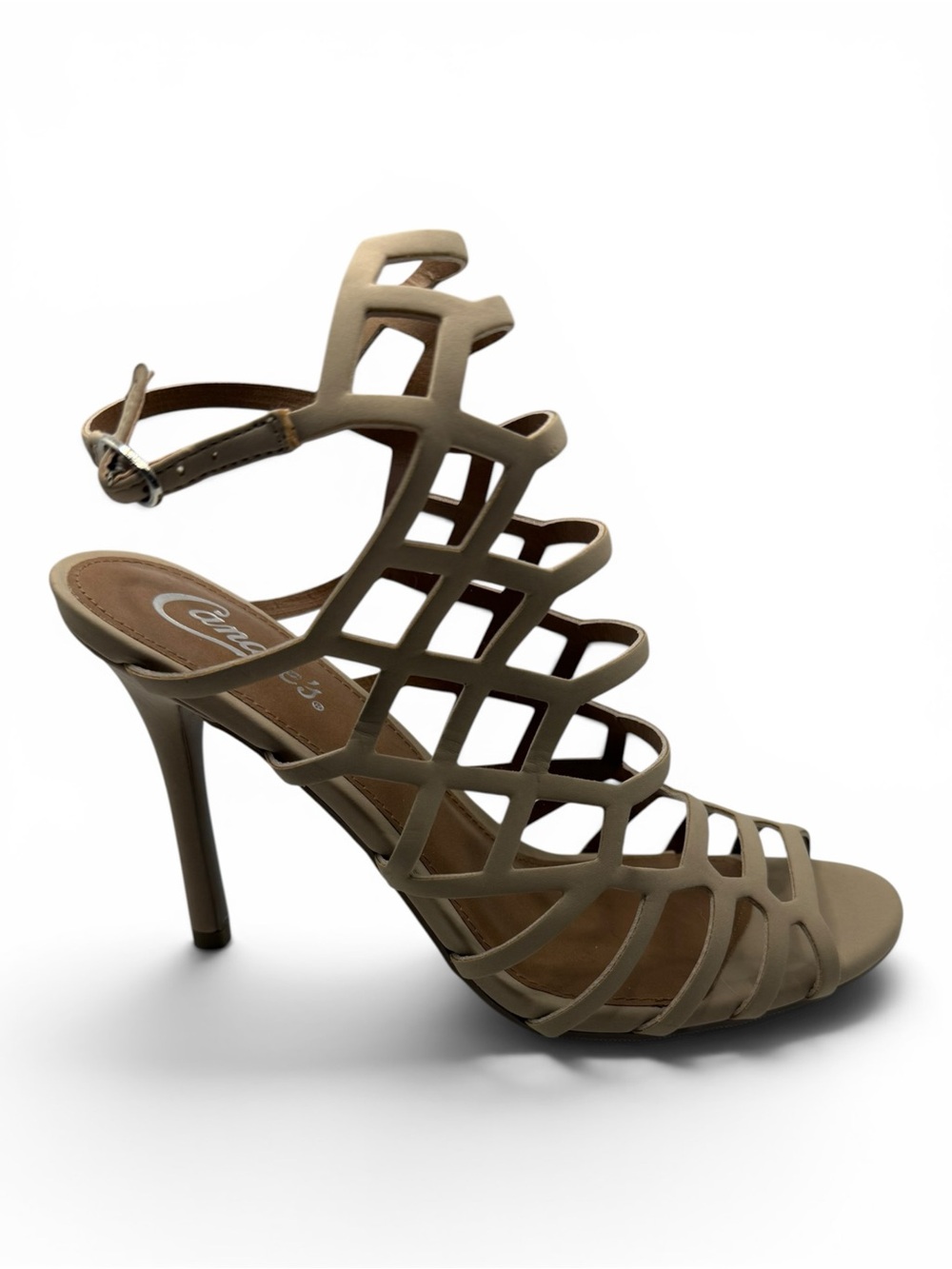 Candie's Taupe Cage-Strap Stiletto Sandal